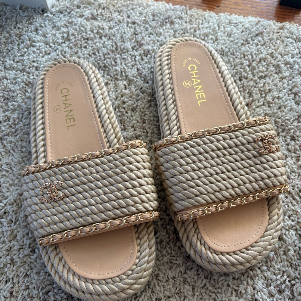 Tan Rope Slide Sandals